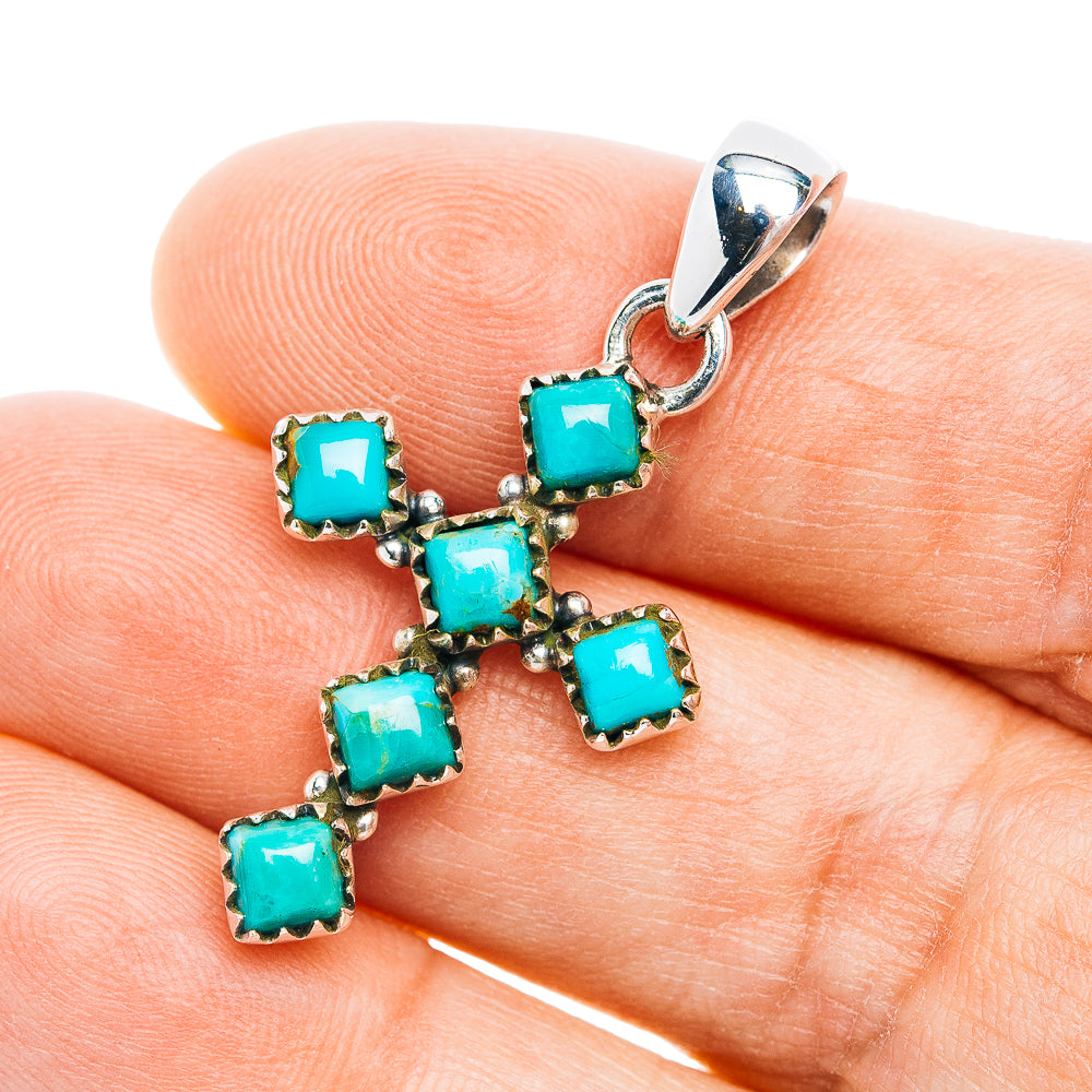 Southwestern Style Mohave Turquoise Cross Pendant 1 5/8" (.925 Sterling Silver)