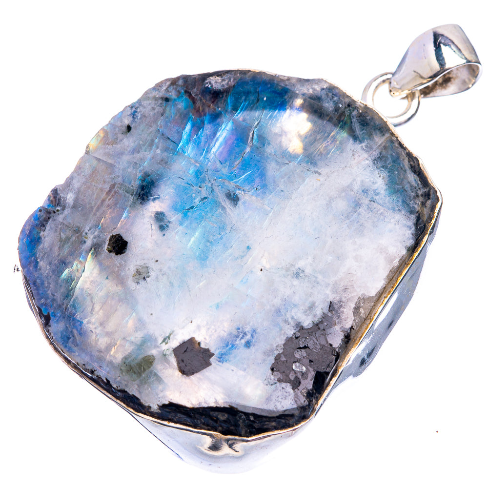 Raw Rainbow Moonstone Pendant 1 7/8" (925 Sterling Silver) P38991