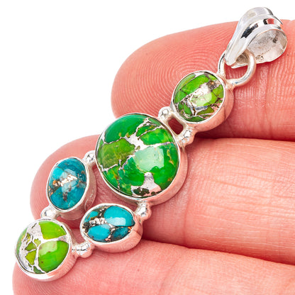 Green Copper Composite Turquoise, Blue Copper Composite Turquoise Pendant 1 3/4" (925 Sterling Silver) P41036