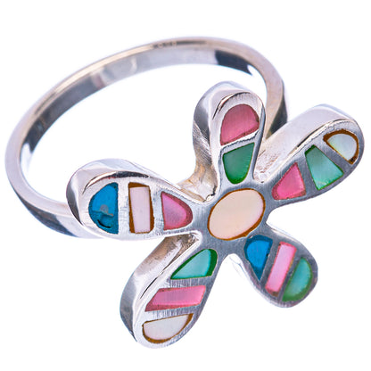 Mother Of Pearl Inlay Flower Ring Size 8.5 (925 Sterling Silver) R2824