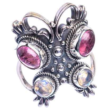 Large Pink Tourmaline, Rainbow Moonstone Ring Size 9 (925 Sterling Silver) R142343