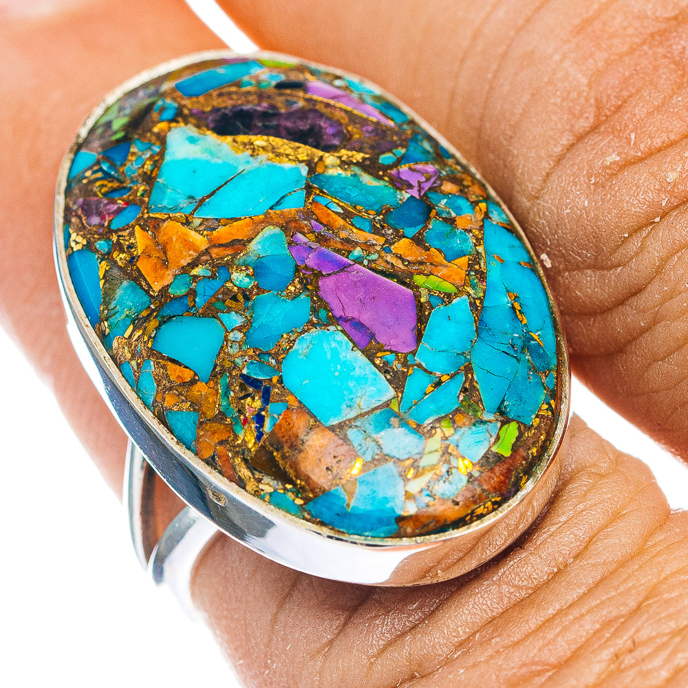 Premium Multi Dahlia Turquoise Ring Size 6.75 (.925 Sterling Silver)