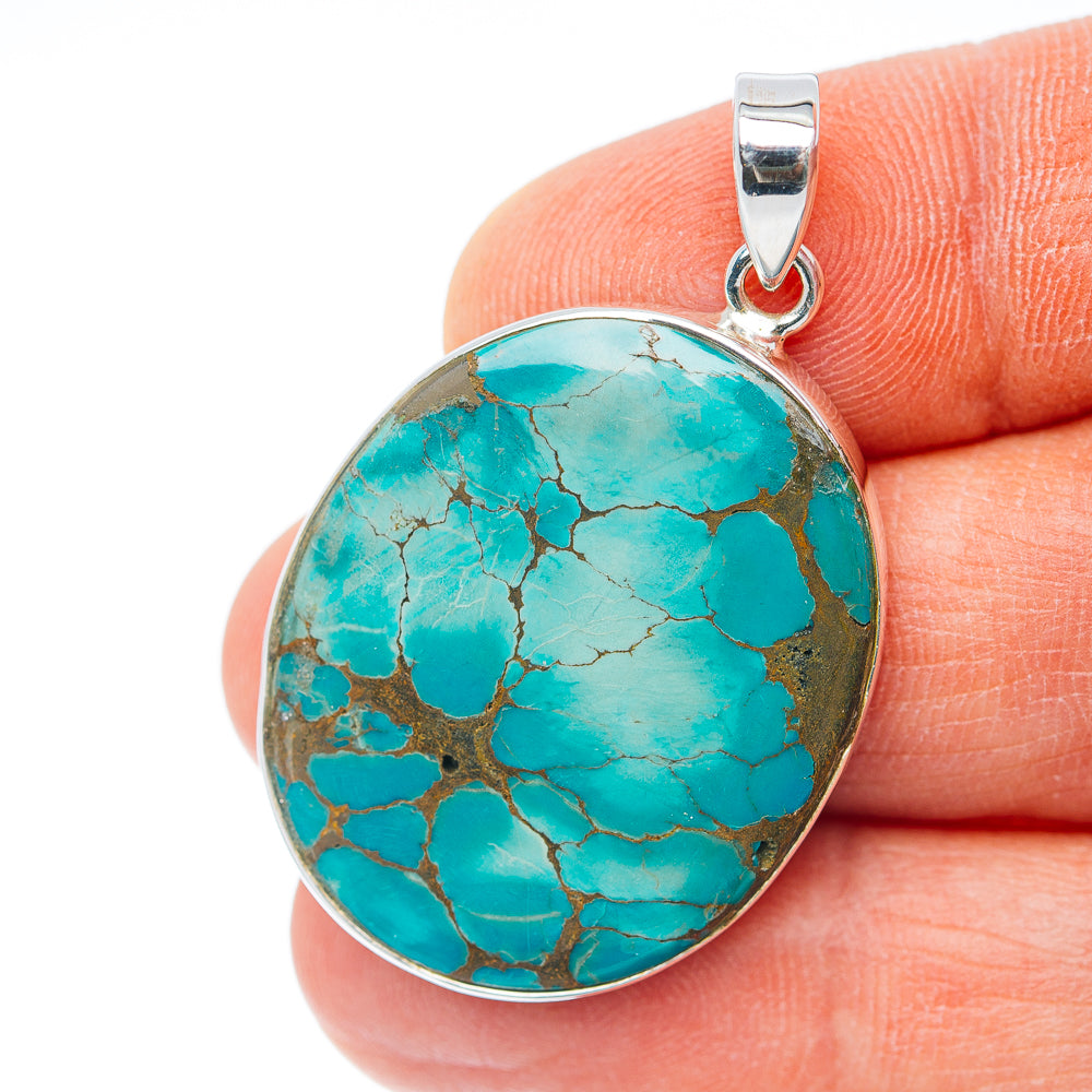 Premium Tibetan Turquoise Pendant 1 3/4" (.925 Sterling Silver) Carat