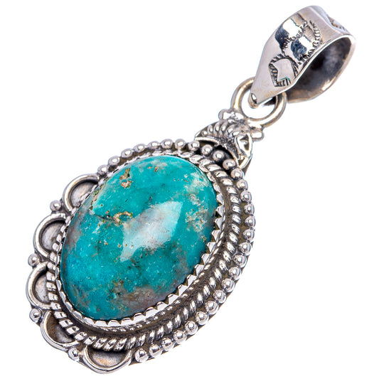 Sterling silver turquoise pendant with oval stone, beaded edge, and top bail
