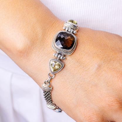 Smoky Quartz, Citrine Bracelet 8 5/8" (.925 Sterling Silver)