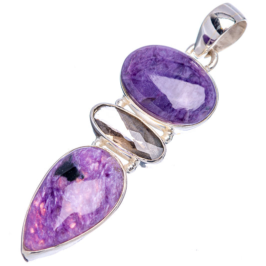 Sterling silver pendant with purple oval charoite stones and smoky quartz accent