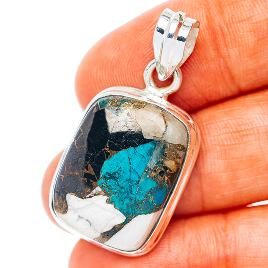White Buffalo Turquoise Chrysocolla Matrix Pendant 1 3/8" (.925 Sterling Silver)
