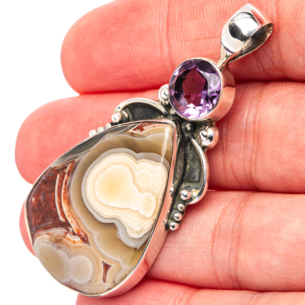 Premium Native Style Crazy Lace Agate, Amethyst Pendant 2 1/8" (.925 Sterling Silver)