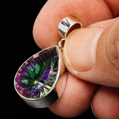 Premium 15ct Faceted Mystic Topaz Pendant 1 1/8" (.925 Sterling Silver)