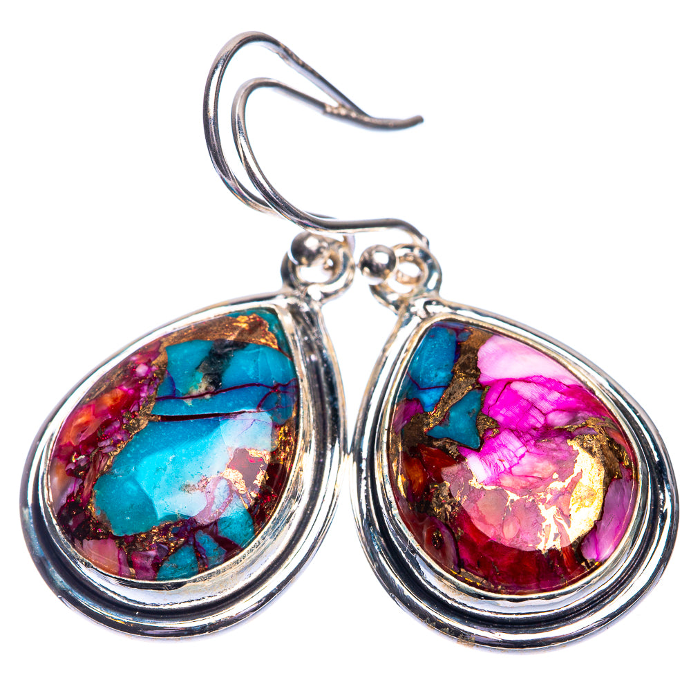 Kingman Pink Dahlia Turquoise Earrings 1 1/2" (925 Sterling Silver) E432744