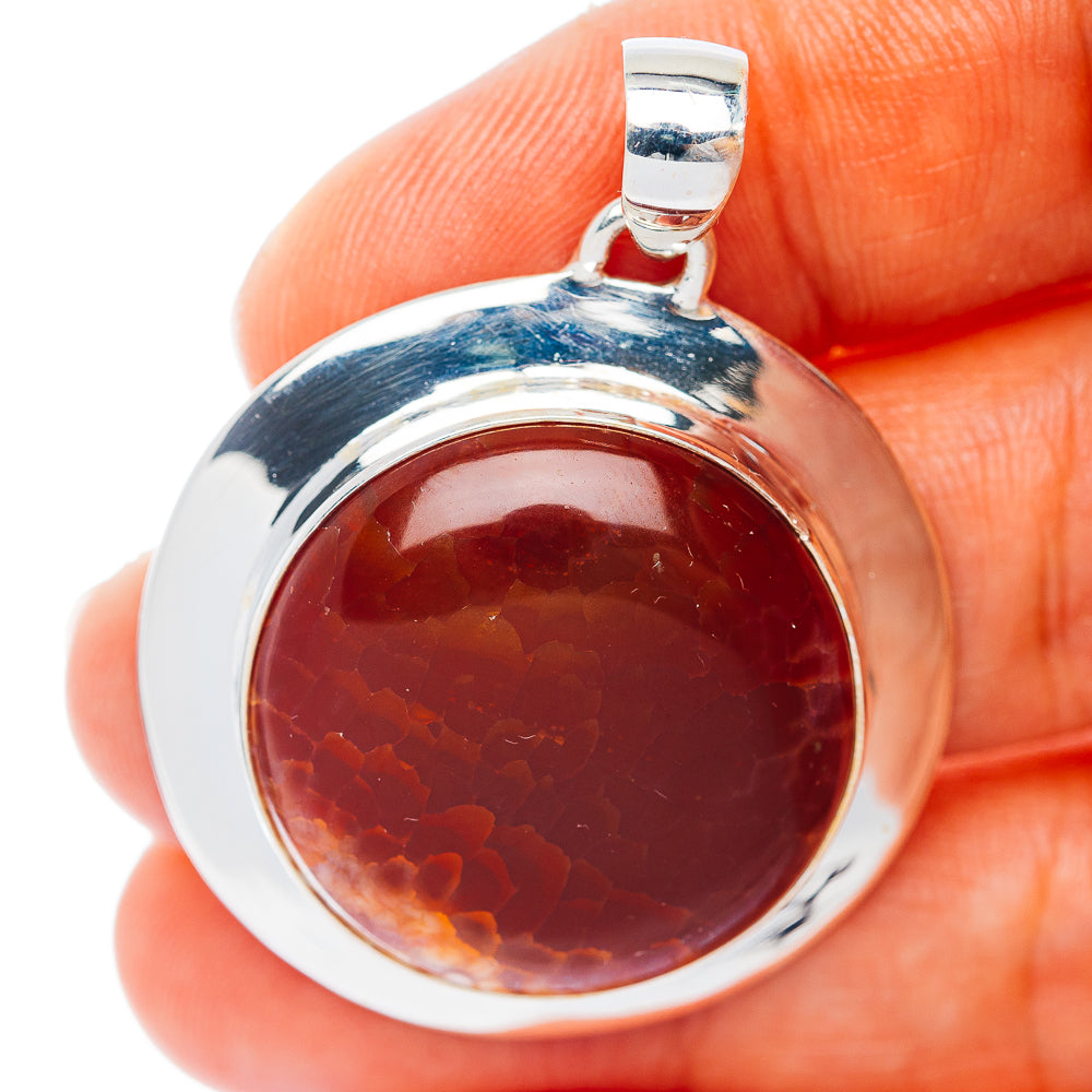 Premium Fire Crab Agate Pendant 1 5/8" (.925 Sterling Silver)