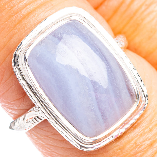 Sterling silver ring with blue lace agate oval stone, textured bezel