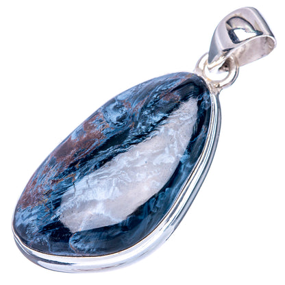Sterling silver teardrop pendant with blue pietersite cabochon and top bail