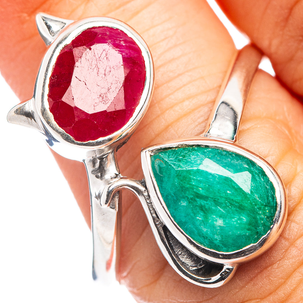 Green & Red Sillimanite Cat Ring Size 9 (.925 Sterling Silver)