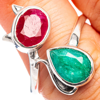 Green & Red Sillimanite Cat Ring Size 9 (.925 Sterling Silver)