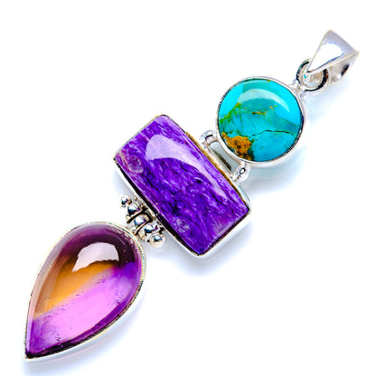 Charoite, Ametrine, Chrysocolla 925 Sterling Silver Pendant 2 1/2" (925 Sterling Silver) PD38278