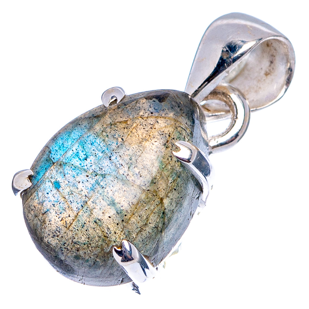 Labradorite pendant with oval blue-gray stone, .925 sterling silver bail and prongs