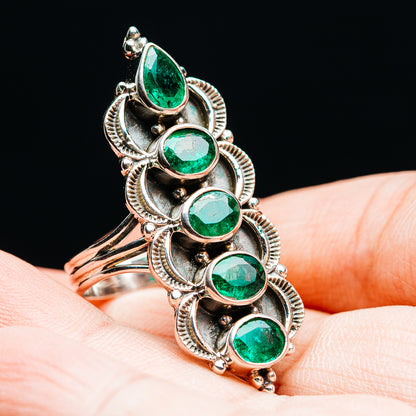 Exclusive 5-Gemstone Faceted Zambian Emerald Ring Size 8 (.925 Sterling Silver)