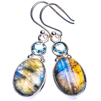 Labradorite, Blue Topaz Earrings 1 1/2" (925 Sterling Silver) E432704