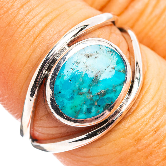 Turquoise oval cabochon sterling silver ring, oval bezel, size 7.5