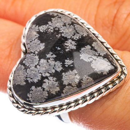 Large Snowflake Obsidian 925 Sterling Silver Ring Size 6.25