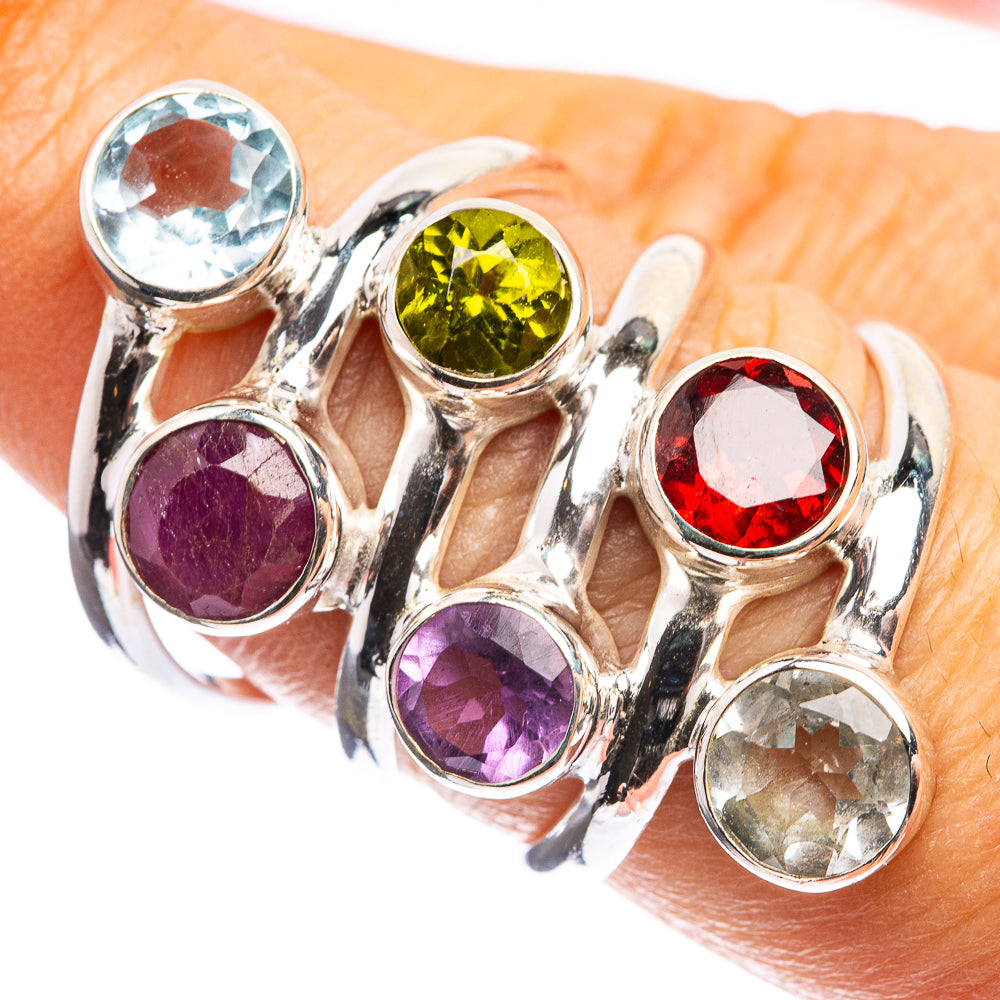 Large Blue Topaz, Ruby, Amethyst, Peridot, Garnet, White Quartz Ring Size 6.75 (925 Sterling Silver) R143028