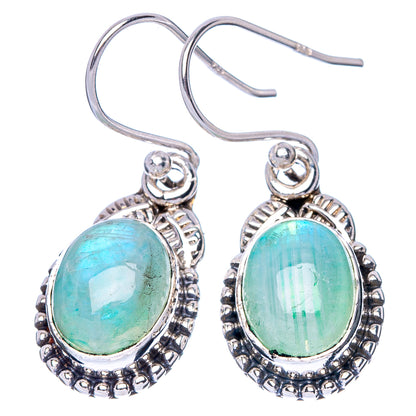 Green Moonstone Earrings 1 1/4" (925 Sterling Silver) E1414