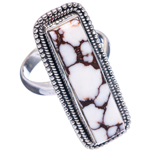 Sterling silver rectangular ring with white-and-brown jasper center, rope border
