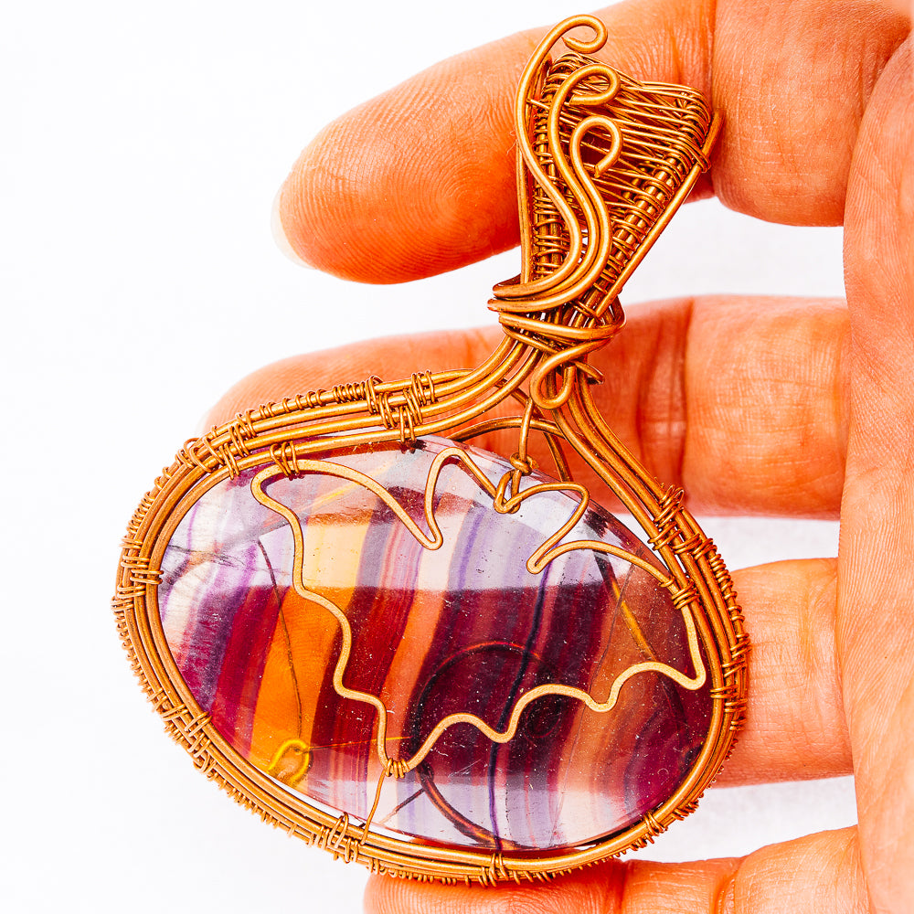 Banded Fluorite Wire Wrap Pendant 2 7/8" (Copper)
