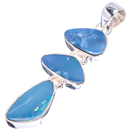 Sterling silver doublet opal pendant with three blue teardrop stones and bail