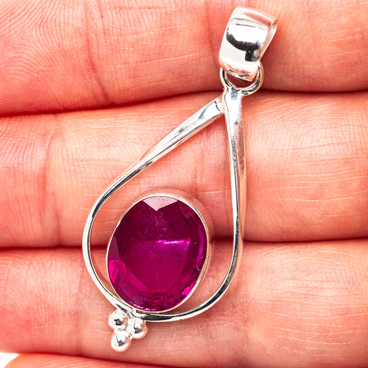 Premium Burmese Glass Filled Ruby Pendant 1 3/4" (.925 Sterling Silver)