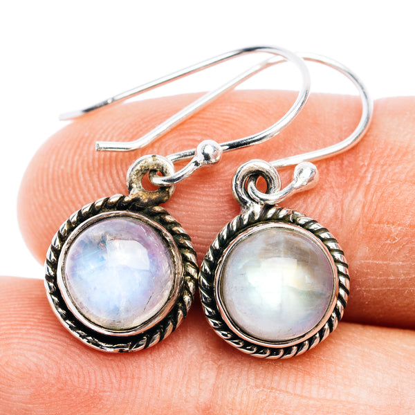 Rainbow Moonstone Earrings 1 1/8" (.925 Sterling Silver)