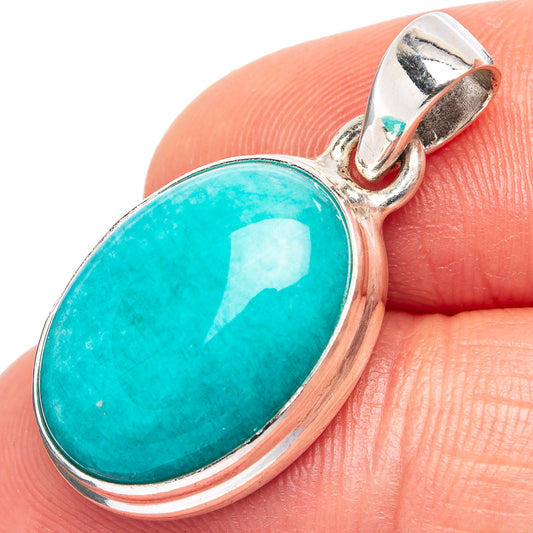 Oval amazonite pendant with turquoise stone set in .925 sterling silver on bail