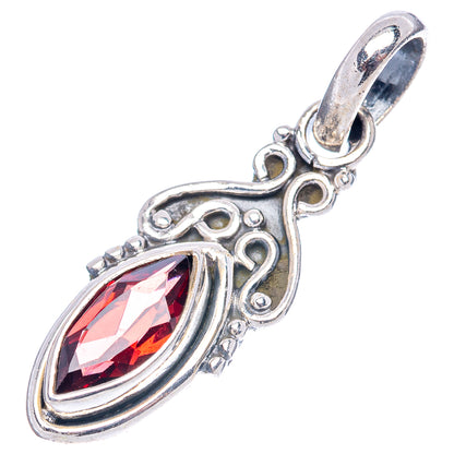 Dainty Garnet Pendant 1 1/8" (.925 Sterling Silver)