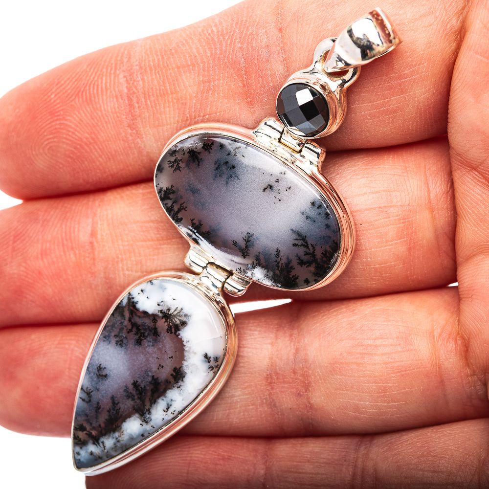 Premium Dendritic Opal, Black Spinel Pendant 2 5/8" (.925 Sterling Silver)