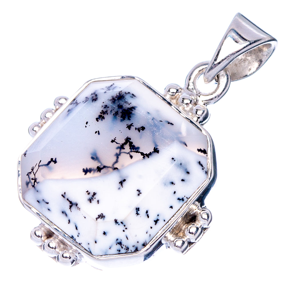 925 sterling silver opal pendant with octagonal dendritic design and bail loop