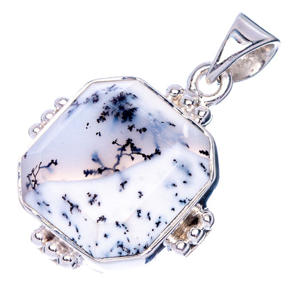 925 sterling silver opal pendant with octagonal dendritic design and bail loop