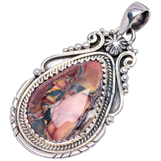 Sterling silver jasper butterfly pendant, oval stone in detailed border with hanging bead chain