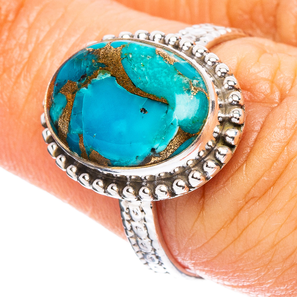 Blue Copper Composite Turquoise Ring Size 7.5 (925 Sterling Silver) R7916