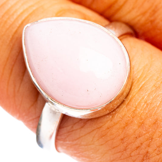 Sterling silver ring with teardrop pink opal cabochon, bezel-set