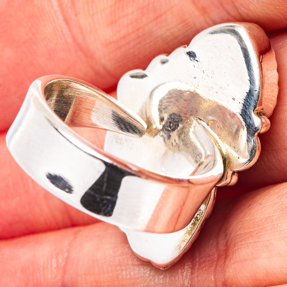 Adjustable .925 sterling silver ring with oval white-and-brown wild horse jasper stone