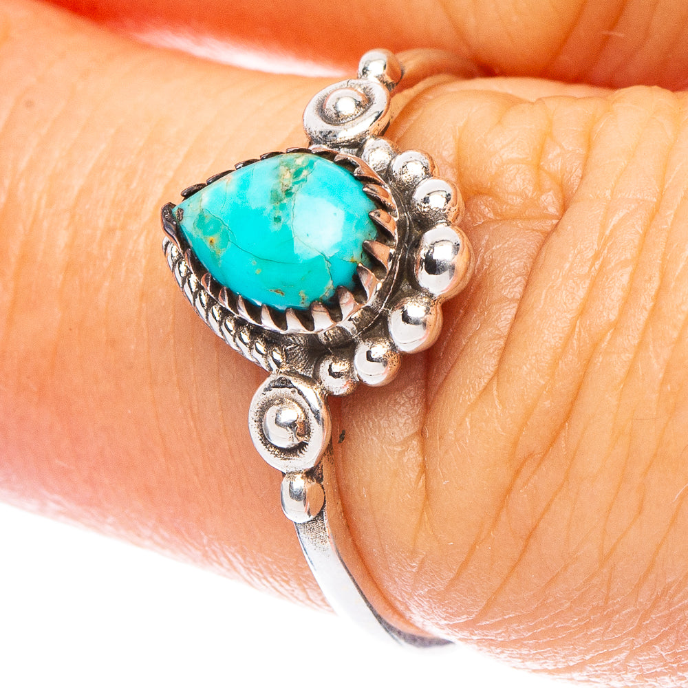 Sterling silver turquoise cabochon ring with ornate filigree