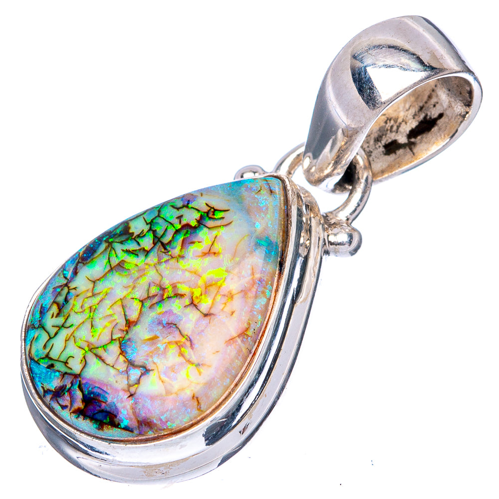 Sterling silver teardrop opal pendant, prong-set with metal bail loop
