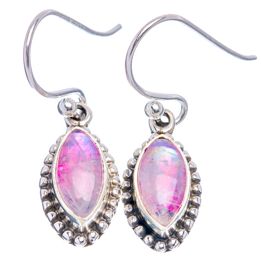 Sterling silver drop earrings with oval pink iridescent stone and curved hook