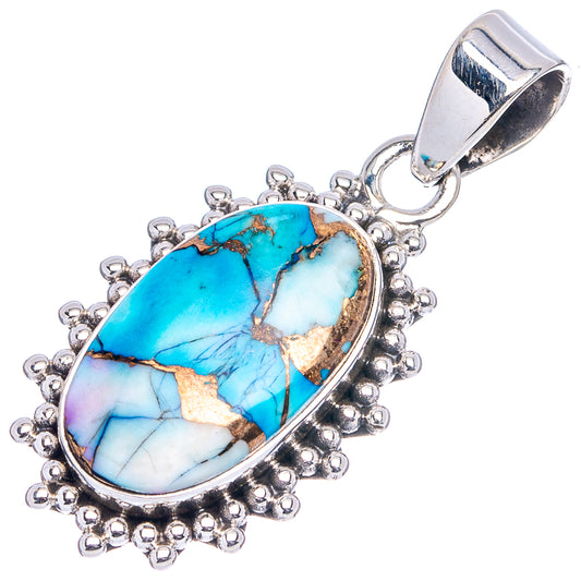 Sterling silver turquoise pendant with oval cabochon and round bead edge, with bail