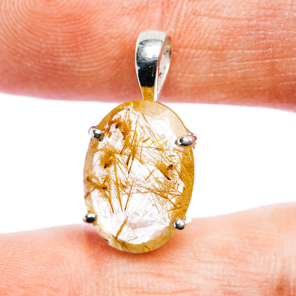 Faceted Rutilated Quartz Pendant 7/8" (.925 Sterling Silver)
