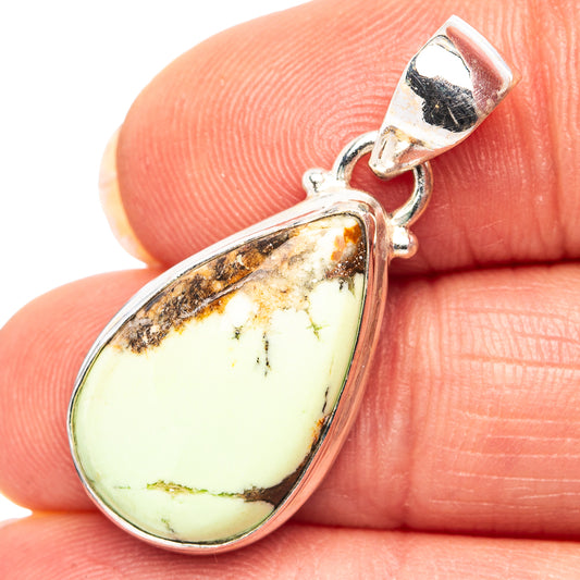 Lemon chrysoprase pendant in teardrop bezel, .925 sterling silver bail, yellow-green stone