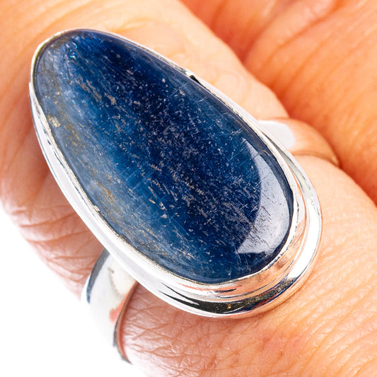 Kyanite oval cabochon ring, .925 sterling silver, size 8; bezel-set blue stone