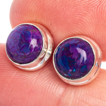 Purple Copper Composite Turquoise Earrings 3/8" (925 Sterling Silver) E433558
