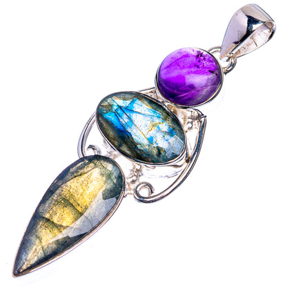 Labradorite, Amethyst 925 Sterling Silver Pendant 2 3/8"